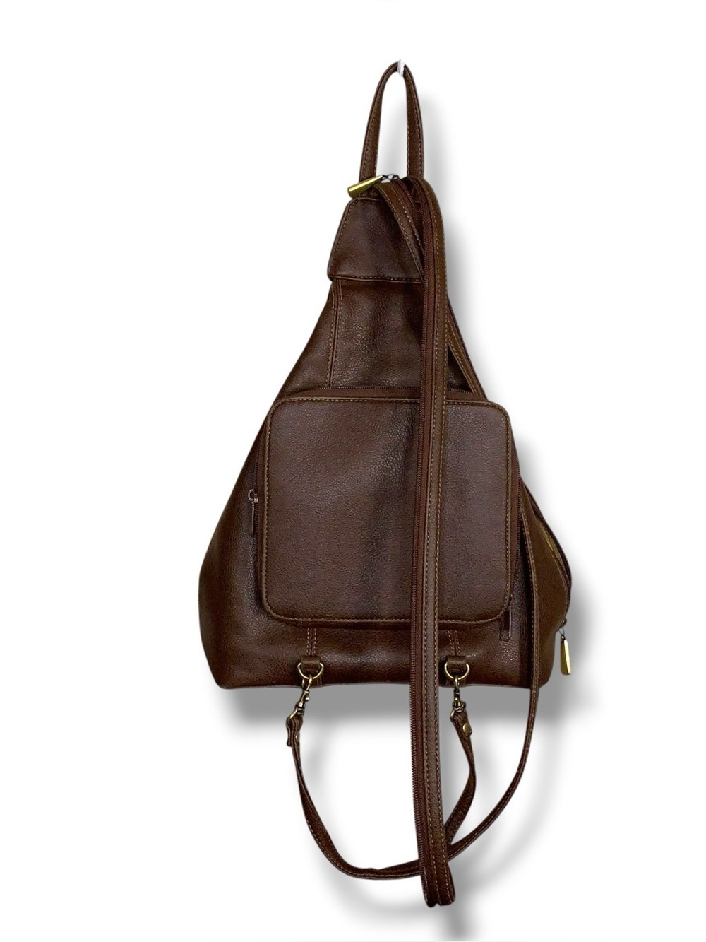 Vintage 90s Era Brown Faux Leather Convertible Backpack Travel Vegan Festival